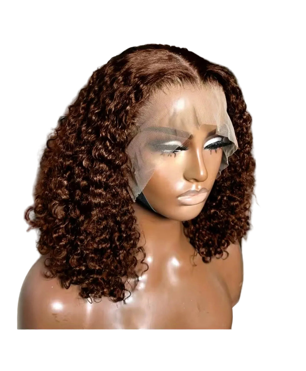 Chocolate Brown Short Bob Deep Wave 13x4 Transparent Lace Front Wigs Brazilian Human Hair Colored #4 Deep Curly Lace Frontal Wig