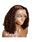 Chocolate Brown Short Bob Deep Wave 13x4 Transparent Lace Front Wigs Brazilian Human Hair Colored #4 Deep Curly Lace Frontal Wig