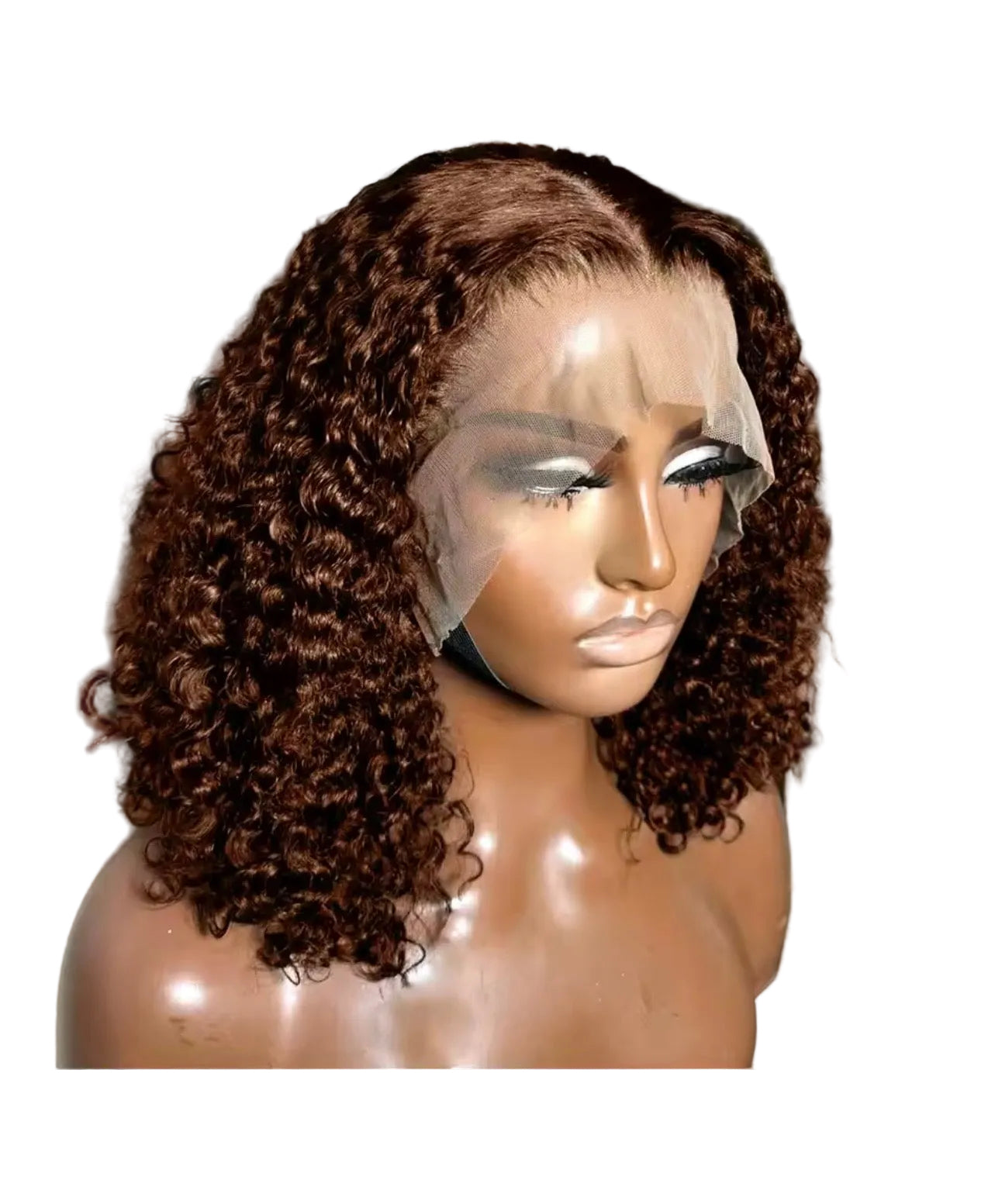 Chocolate Brown Short Bob Deep Wave 13x4 Transparent Lace Front Wigs Brazilian Human Hair Colored #4 Deep Curly Lace Frontal Wig