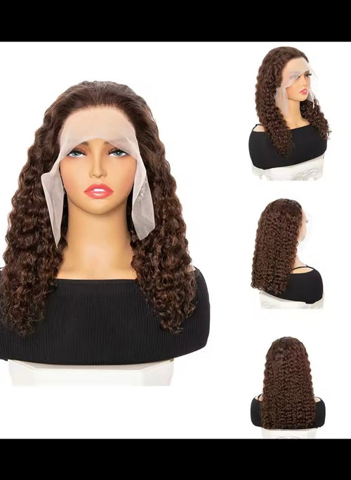 Chocolate Brown Short Bob Deep Wave 13x4 Transparent Lace Front Wigs Brazilian Human Hair Colored #4 Deep Curly Lace Frontal Wig